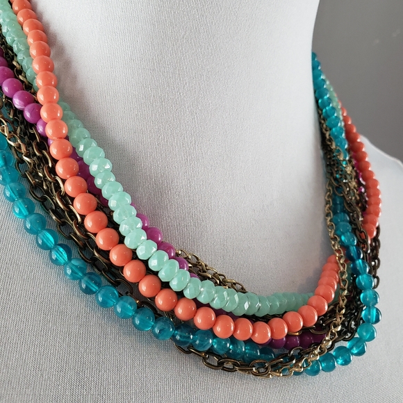 LOFT Multi Color Twisted Bead & Antique Gold Tone - Picture 3 of 6